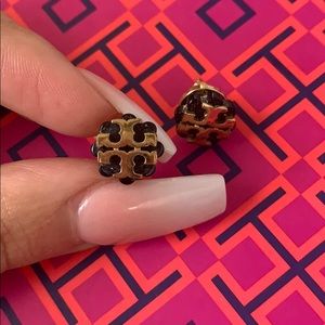 Tory Burch Black Resin & Gold Logo Studs